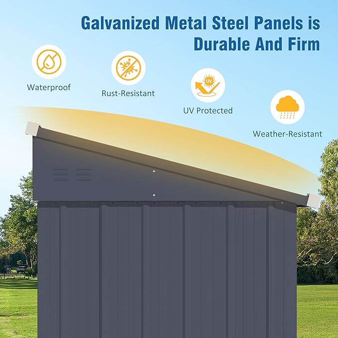 MUPATER 4×10 FT Storage Shed for Outdoor,Lean-to Shed Kit with Thickened Galvanized Steel, Metal Tools Shed with Lockable Door and Air Vents for Patio Garden, Grey