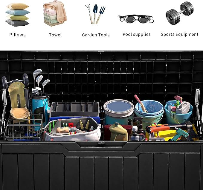 YITAHOME 80 Gallon Resin Deck Box, Outdoor Lockable Storage Box for Patio Furniture, Waterproof Patio Deck Box for Cushions, Pool Supplies, Sports Equipment and Garden Tools, Black