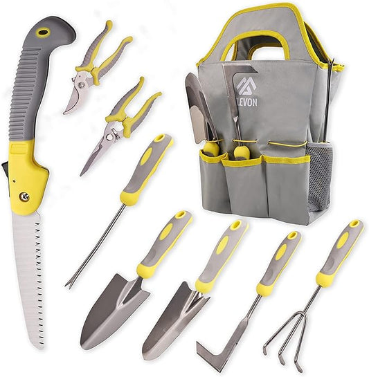 Garden Tool Set, 9 PCS Stainless Steel Heavy Gardening Tools, Tool Set with Waterproof Storage Bag, Suitable for Planting, Digging and Pruning, The Best Choice