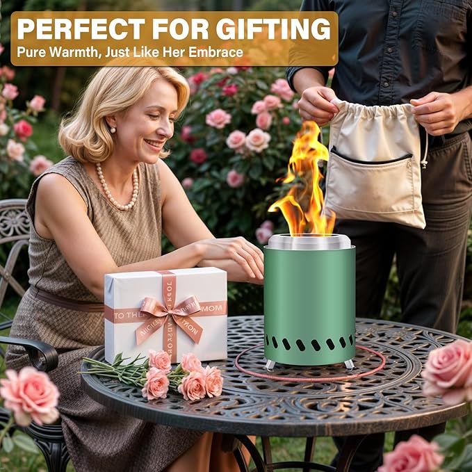 HGD 8.0 x 5.5 Inch Smokeless Firepit, Stainless Steel Fire Pits, Smokeless Fire Pit for Outside with Carry Bag for Camping Backyard Patio Garden Picnic Green