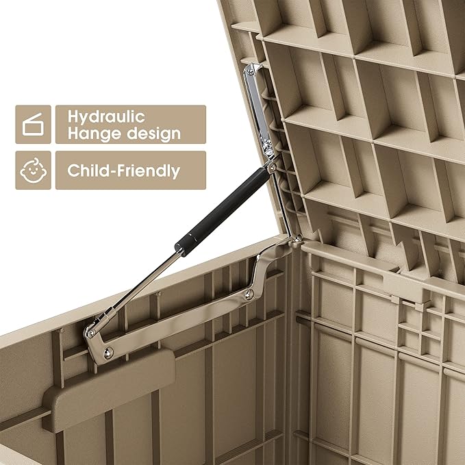 Greesum 82 Gallon Resin Deck Box All Weather Large Outdoor Storage for Patio Furniture, Toys, Garden Tools, Lockable, Light Coffee