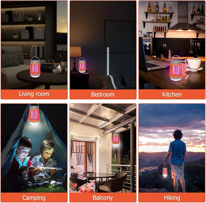 2 Pack Solar Bug Zapper Outdoor Waterproof Mosquito Zappers for Patio, 3 in 1 Cordless Rechargeable Mosquitoes Repellent Outdoor Patio Flashlight, Mosquito Killer Indoor - Orange