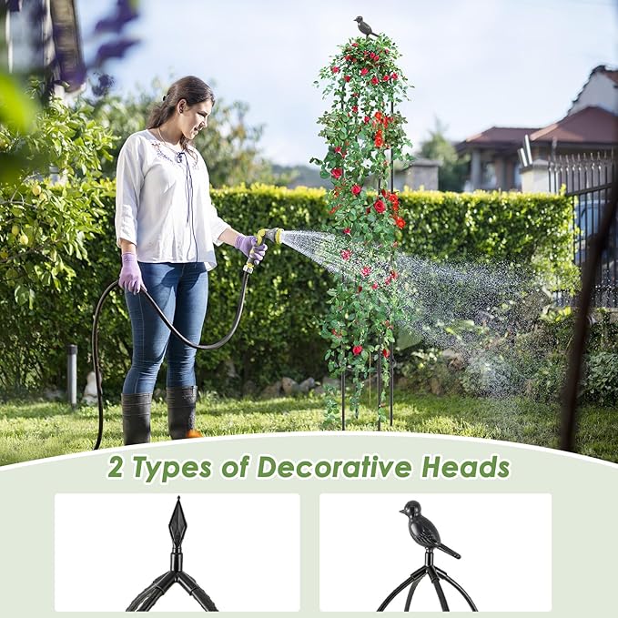 Happygrill Garden Trellis for Climbing Plants, 78” Tall Metal Obelisk Trellis w/Adjustable Height, Gloves, Cable Ties, 2 in 1 Plant Cages & Supports for Flowers, Vegetables, Vines Indoor Outdoor