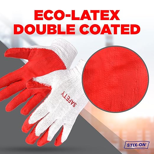 SAFETY Non-Slip 300 Pairs Red Latex Cotton Multi-Purpose Work Gloves- Nitrile Dipped & Rubber Palm Coated for a Firm Grip- Heavy Duty Premium-Construction-Moving-Warehouse-Garden-Gloves
