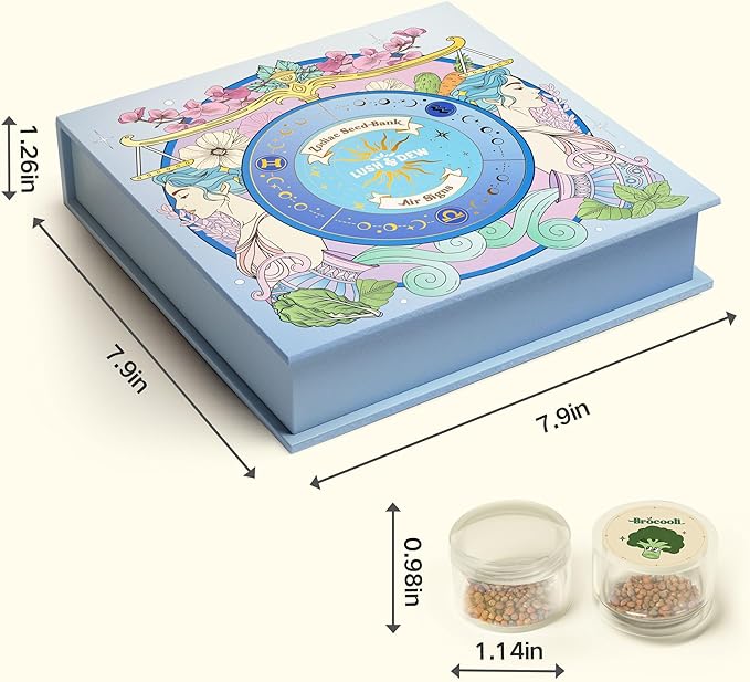 Lush&Dew Gardening Gift for Women Men, Zodiac Garden Seed Bank, 12 Types Non-GMO Vegetables Flower Seeds in Seed Organizer, Magnetic Gift Box, Witchcraft Supplies with Moon Calendar (Air Signs)