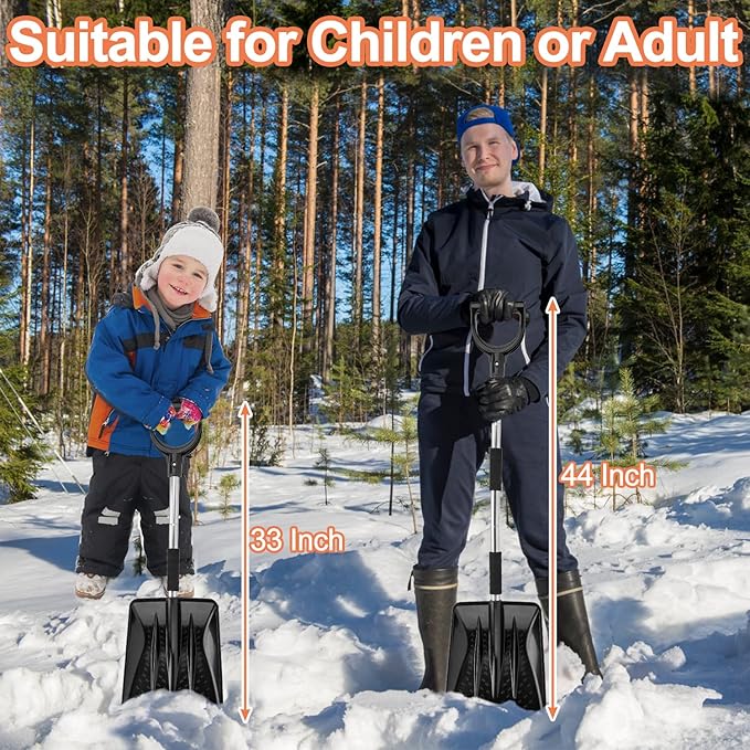 OCGIG 3-in-1 Portable Snow Shovel Kit with Ice Scraper and Snow Brush, Emergency Collapsible Design Snow Remover Set for Garden, Camping, Car, Trucks and Other Outdoor Activities