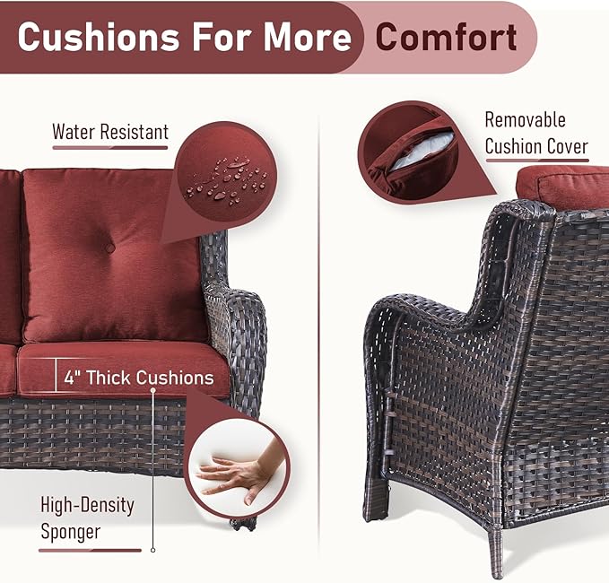 4 Piece Patio Furniture-with 50,000 BTU Gas Propane Fire Pit Table Outdoor Patio Furniture with Swivel Rocker Chairs,Outdoor Couch