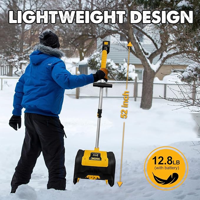 DEVONIC Cordless Snow Shovel,21 Volt 13 Inch 4-Ah Snow Thrower,Snow Blower with Adjustable Front Handle&Telescopic Pole and 2 Batteries.Width 6". Depth,12",16.8FT Throw Distance