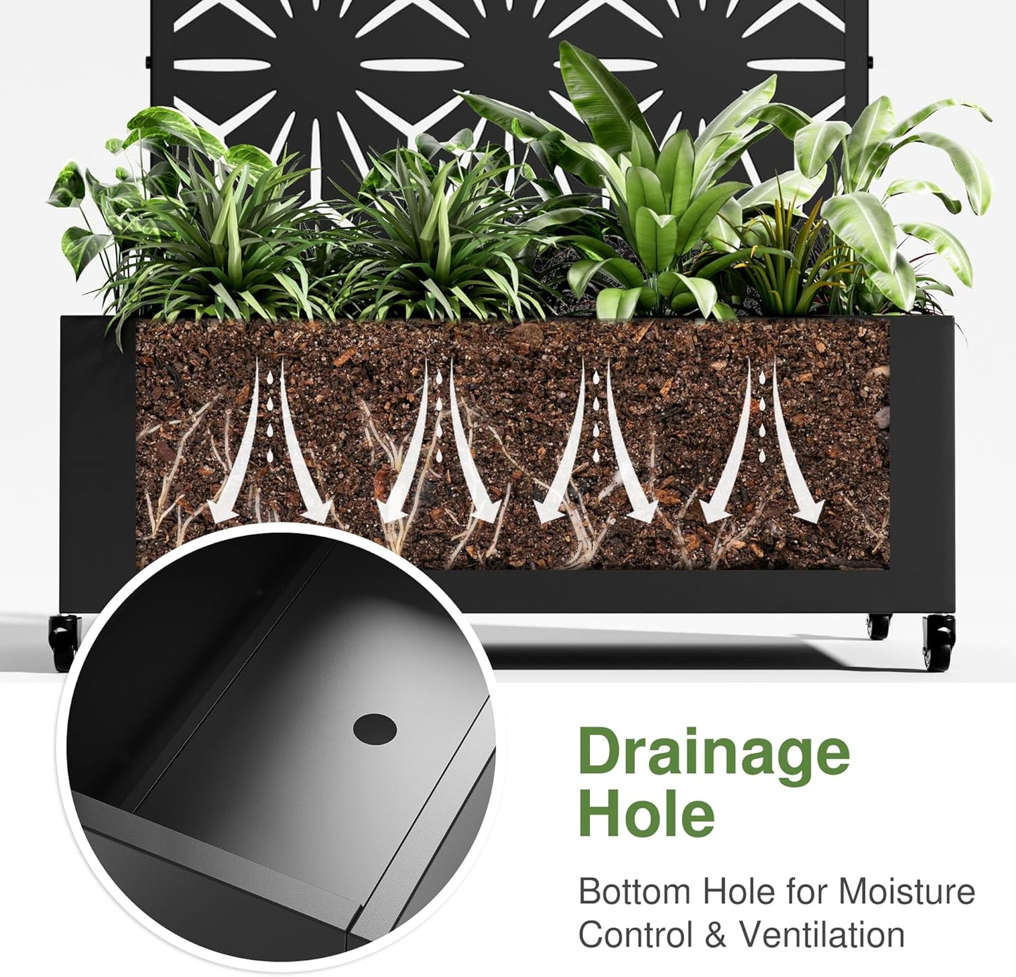 Lumioca 71"x47"x16" Metal Raised Garden Bed with Trellis, Trellis with Planter Box for Backyard Patio Balcony Climbing Plants, Black Star