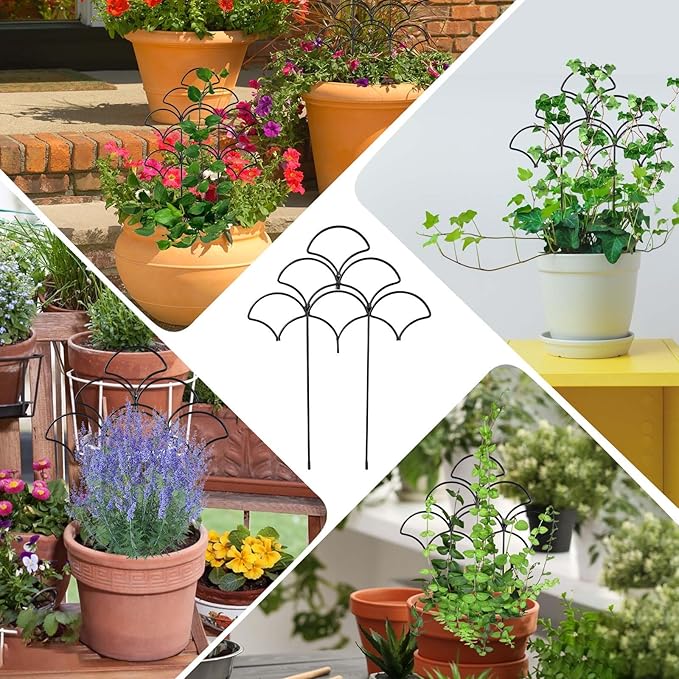 Stackable Metal Trellis for Climbing Plants Outdoor & Indoor - 4 Pack Garden Trellis for Potted Plants, Rust-Resistant Plant Support Stakes for Vines, Vegetables, Flowers - Sturdy Plant Trellis