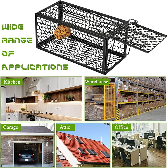 Qualirey 2 Pcs Humane Rat Trap Chipmunk Rodent Mouse Squirrel Trap Small Live Animal Mouse Voles Hamsters Live Cage Rat Mouse Cage for Mice Easy to Catch and Release (Black)