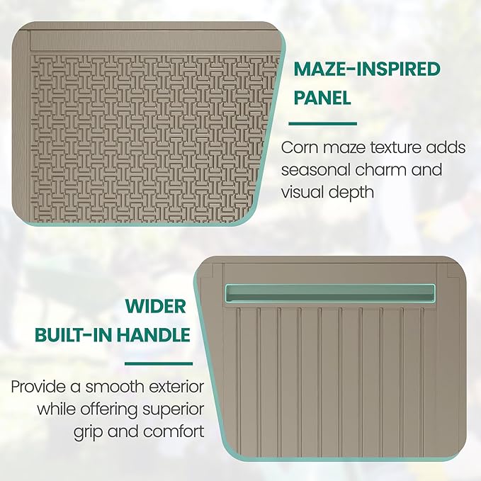 90 Gallon Outdoor Deck Box, Waterproof Outdoor Storage Box, Durable Resin Bin for Patio Cushions, Garden Tools and Pool Accessories, Lockable with UV Protection, Khaki, Patio Furniture