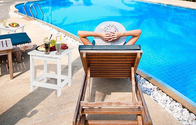 LZRS Adirondack Square Outdoor Side Table for Patio, Pool Composite Patio Table,HDPE End Tables for Backyard,Pool, Indoor Companion, Easy Maintenance & Weather Resistant(White)