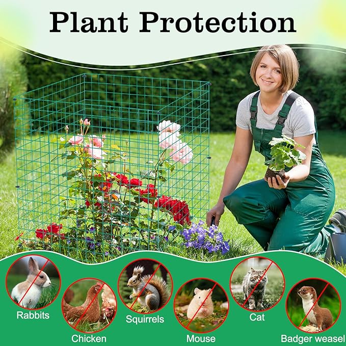 4 Packs Wire Plant Protectors,15.3" X 15.3" Wire Mesh Plant Protector cage,DIY Garden and Vegetable Protectors,Plant Cage to Protect Plants from Animals