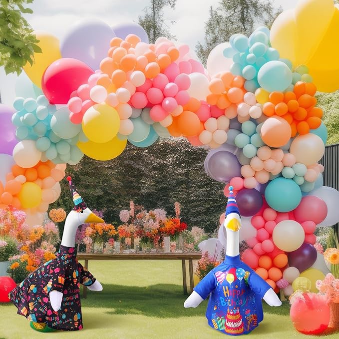 Frienda 2 Set Happy Birthday Porch Goose Outfit Clothes for 23" High Cement or Plastic Goose, Birthday Yard Cement Geese Duck Clothes Costume for Fall Halloween Outdoor Garden Yard Patio Decor