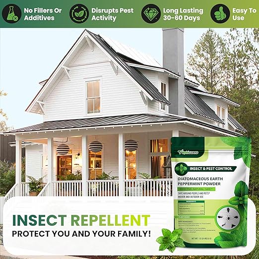 Diatomaceous Earth Food Grade & Peppermint Powder for Crawling Insect and Pest Control – 1 lb