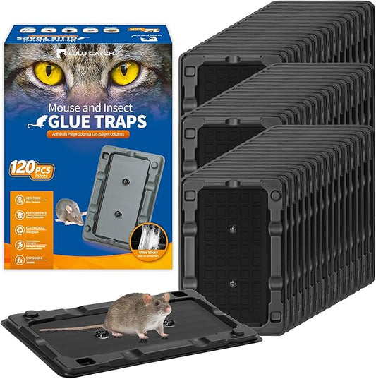 LULUCATCH Mouse & Insect Glue Traps, 120 Pack Adhesive Glue Traps, Pre-Baited Heavy Duty Non-Toxic Bulk Mouse Traps Indoor for Small Mice, Insects, Rodent, Bug, Easy to Use Pet Safe