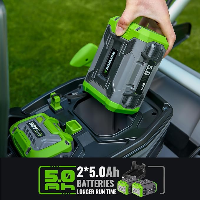 Electric Lawn Mower, Self-Propelled Lawn Mower Cordless (60V 21”), 65 Min Long Runtime with 2X5.0Ah Batteries, Rapid Charger and LED Headlight
