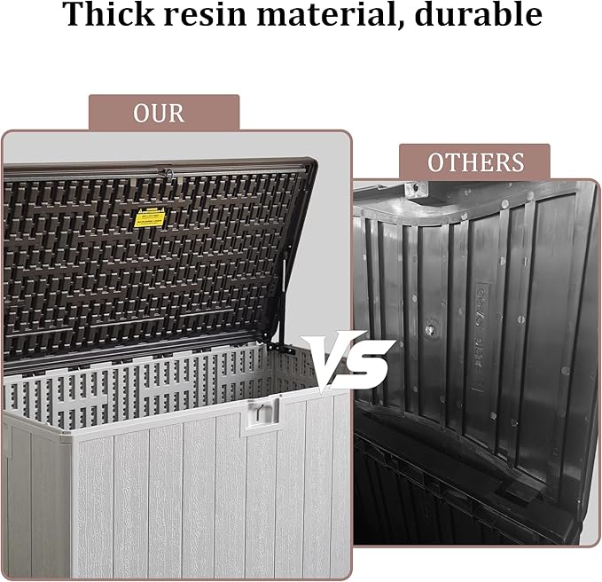 110GAL Brown Blow - Molded Outdoor Deck Box with Lock Hole - Waterproof, SGS - Protected from UV, Robust Storage for Large Garden Tools and Pool Equipment, Effortless Assembly