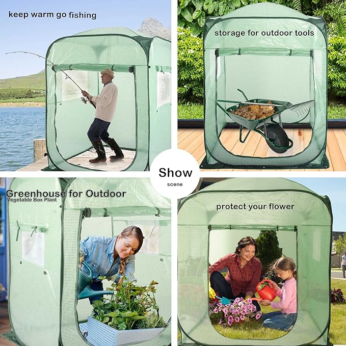 Porayhut Pop Up Greenhouse Tent,Portable X-Large Walk-in Flower House ,Indoor Outdoor Gardening Plant Sunshine Room with PE Mesh Cloth Cover for Protecting Plant from Cold Frost & Birds