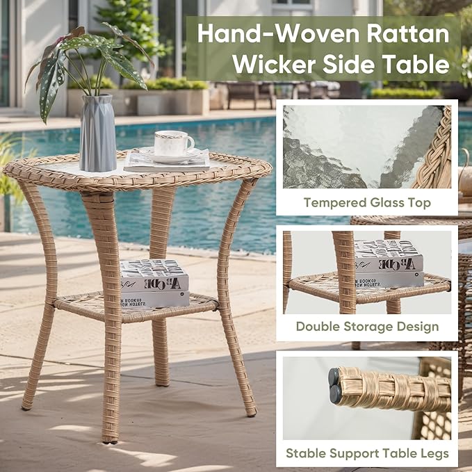 7-Piece Patio Furniture Set - All-Weather PE Wicker with Swivel Rocker Chairs, Couch, Ottomans & Tables