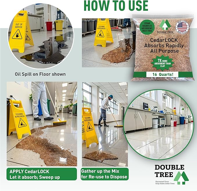 CedarLock All-Purpose Absorbent – Nature’s Heavy-Duty Spill Solution, Made from 100% Incense Cedar, Oil Spill Kit Granules, Organic Absorbent Granules, All Types Of Liquid Spills (1 Bag 16 Quarts)