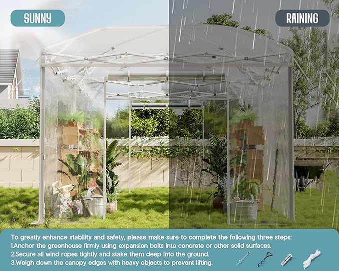 Specraft 19.2×10×8.5 FT Upgraded Pop-up Greenhouses with Adjustable Reinforced Frame, Outdoors Portable Walk in Greenhouse with 2 Roll-up Zipper Door & Mesh Windows, PE Cover, White