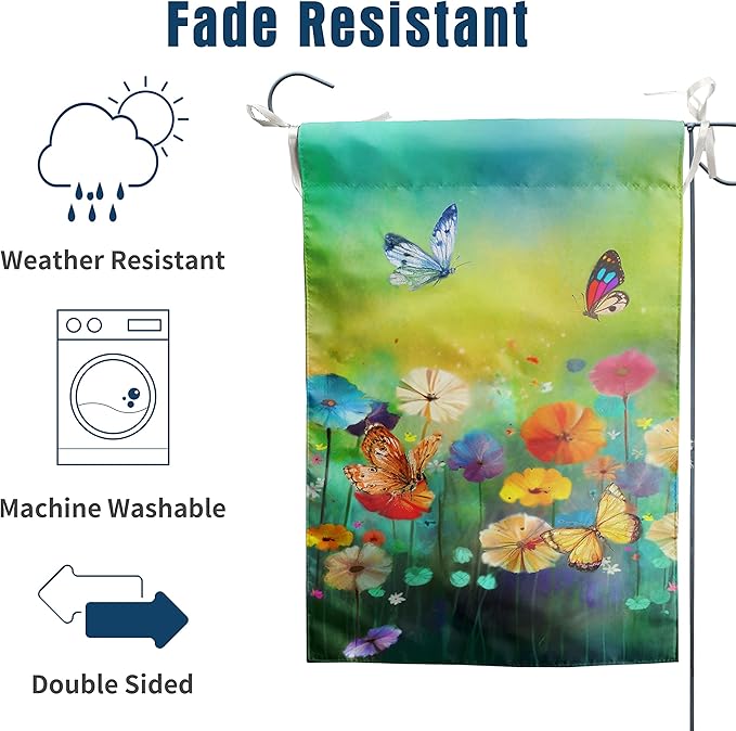 Summer Flower Garden Flag Butterfly Flag Floral Spring Yard Flags for Outside 12x18 Double Sided Outdoor Front Porch Decor
