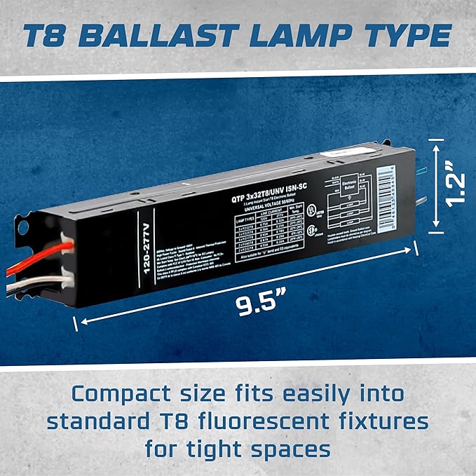 OHLECTRIC Replacement for Sylvania Ballast QTP 3X32T8/UNV ISN-SC, Philips ICN-3P32-N, Keystone KTEB-332-UV-IS-N-P, for 3 Fluorescent T8 Lamps - 120-277V - 32 Watt