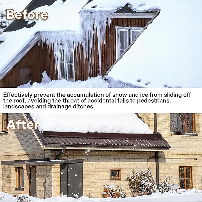 3.9 Ft Metal Roof Snow Guards with Screws Snow Stops for Metal Roofs Ice Guards for Aluminum Roofing Panels, Wood Canopy, 24 PCS - 93 Ft Kit Brown
