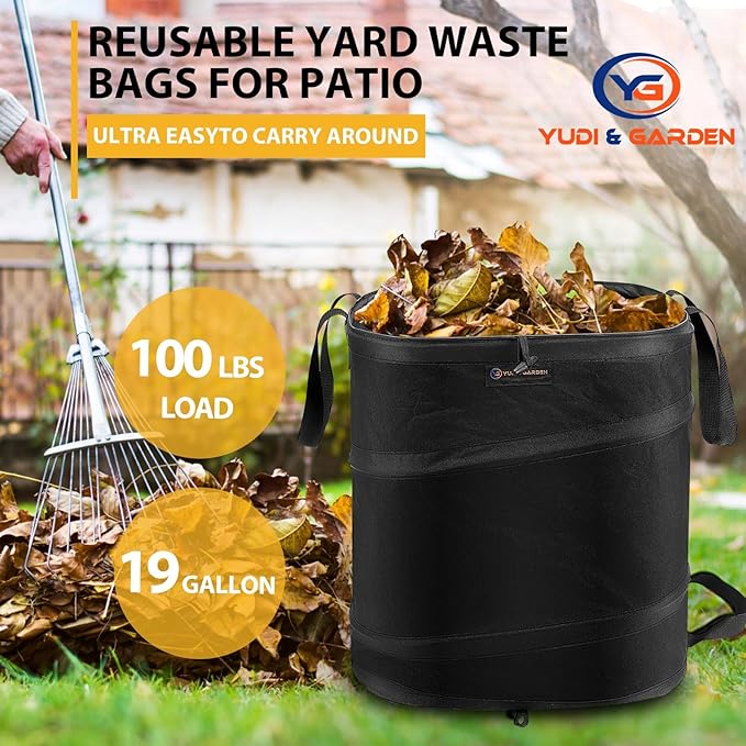 YUDI & GARDEN 19 Gallon Square Collapsible Yard Waste Bin｜Collapsible Trash Can｜Camping Trash Can, for Collecting Weeds or Party and Yard Waste