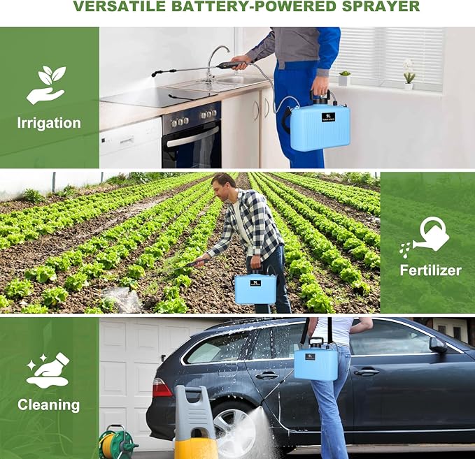 Battery Powered Garden Sprayer 2.4 Gallon Electric Pump Backpack Sprayer with USB Rechargeable Handle, Telescopic Wand, Adjustable Strap and 3 Mist Nozzles for Yard, Lawn, Cleaning 9L