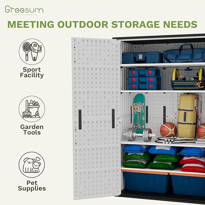 Greesum Outdoor Storage Cabinet, 50 Cu.Ft Deck Box Without Shelves, Waterproof Plastic Storage Bin for Patio Cushions, Gardening Tools, Lockable and Sidehandles, UV Resistant, White