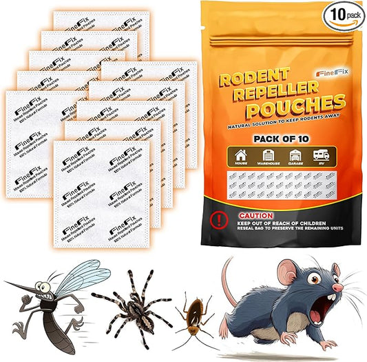 FINEFIX Pack of 10 Mouse Repellent Pouches Prepared with a Modified Botanical Formula Which Produces Scents That Deter Mice Pest Control for Home Basement Garage Barn Boat RVs