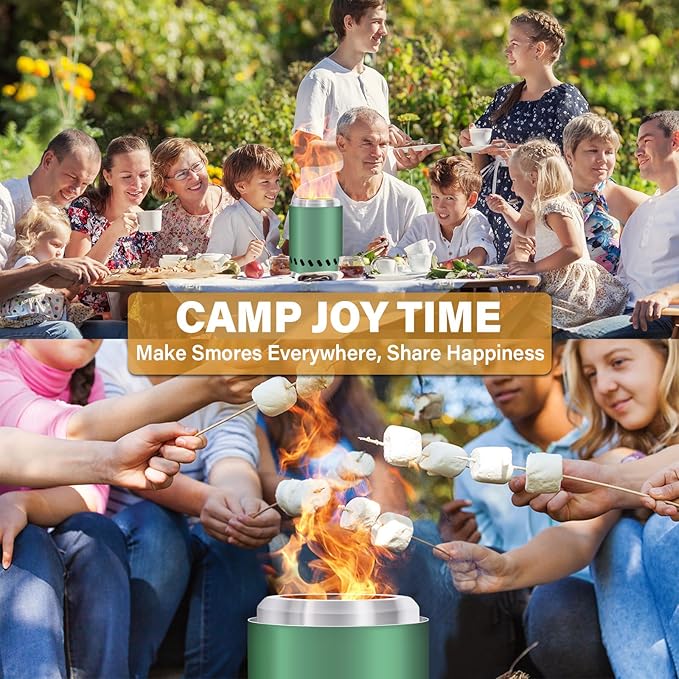 HGD 8.0 x 5.5 Inch Smokeless Firepit, Stainless Steel Fire Pits, Smokeless Fire Pit for Outside with Carry Bag for Camping Backyard Patio Garden Picnic Green