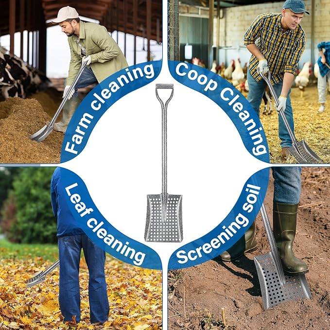 Durable Shovel for Sand Sifter, Chicken Poop Scooper Designed for Farm Sand Stall Poop Cleaning, Ideal Gardening Sliver Root Slayer Shovel- Square Shover for Beach