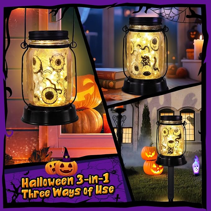 Halloween Decorations Gifts for Women/Men Halloween Eyeballs Solar Lanterns Eyeball Decorations Outdoor Lights Solar Garden for Yard, Patio,Backyard,Porch Torches Light
