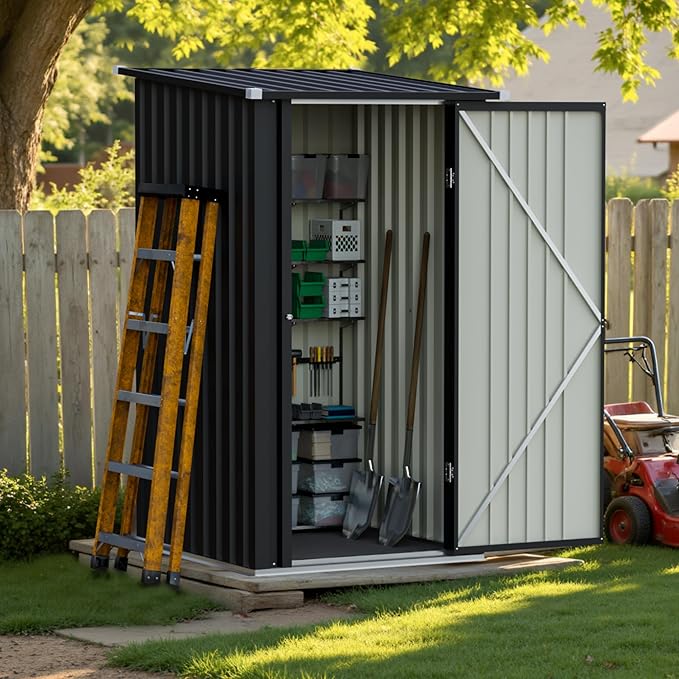 Greesum 3×3FT Outdoor Storage Shed, Metal Patio Storaged Sheds with Lockable Doors, Sheds & Outdoor Storage for Backyard, Pool and Garden, Black