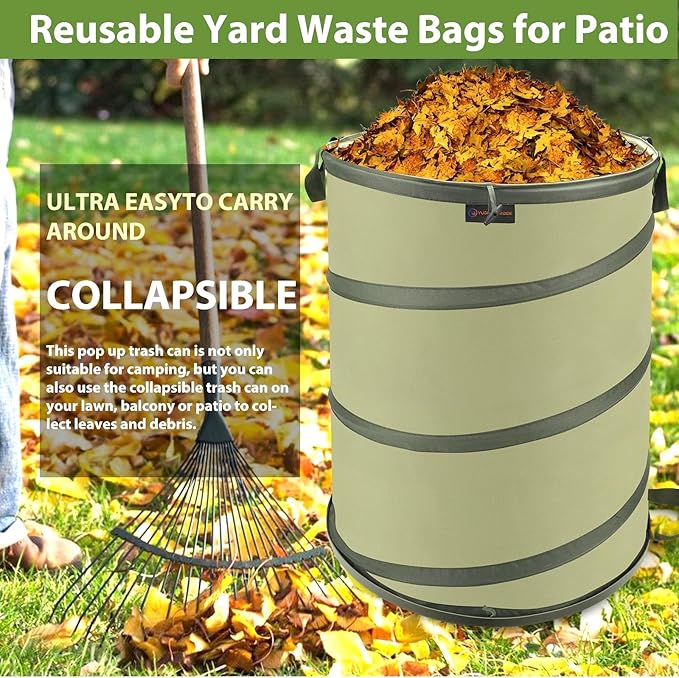 YUDI & GARDEN 45 Gallon Hard Bottom Collapsible Garden Bag｜Collapsible Trash Can｜Camping Trash Can, for Collecting Weeds or Party and Yard Waste
