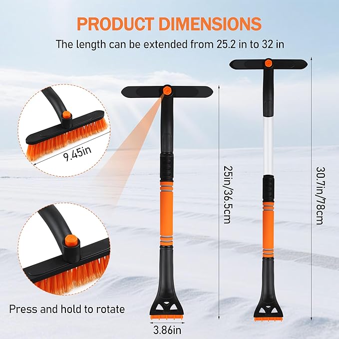 Ice scrapers for car Windshield,Use a with a Foam Grip and a 360 ° Rotating car Snow Brush and ice Scraper,Rotating Brush Head Removable Snow Brush for car New car Accessories 1 Set