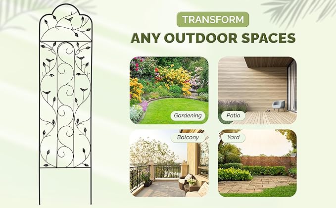 Idzo Decorative Metal Trellis for Climbing Plants Outdoor, Anti-Corrosion Powder Coated Garden Trellis, Sturdy Long Spikes, 60 Inch
