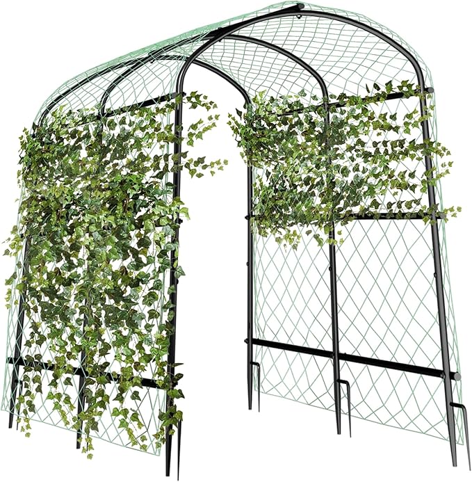unho Garden Arch Trellis for Climbing Plants,Arch Trellis for Climbing Plants Outdoor,Walkway Metal Archway Arbor Tunnel Large for Vegetables Plant Cucumber Trellis for Garden Raised Bed, Black