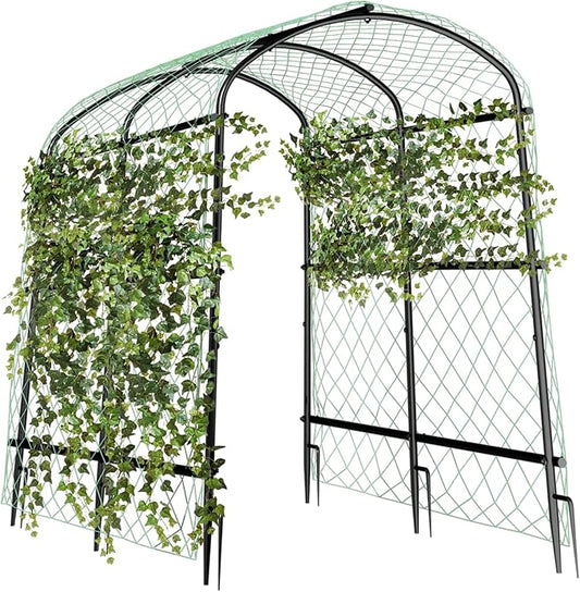 unho Garden Arch Trellis for Climbing Plants,Arch Trellis for Climbing Plants Outdoor,Walkway Metal Archway Arbor Tunnel Large for Vegetables Plant Cucumber Trellis for Garden Raised Bed, Black