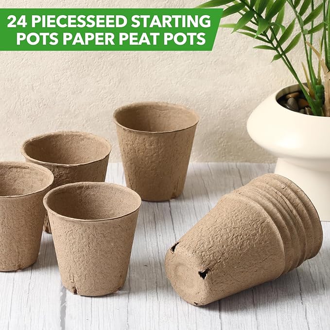 24 Pcs 3. 2 Inch Nursery Pots with Humidity Dome, Plant Seeding Starter Peat Pots for Planting, Flower Germination, Herbs and Vegetable Saplings, Indoor Outdoor Use