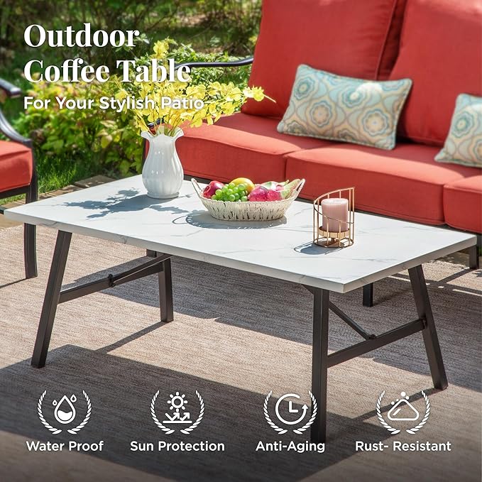 Patio Furniture Set 6 pcs, Outdoor Patio Furniture, 1 X 3-Seat Sofa, 4 X Single Chairs, 1 X Coffee Table and 5.75" Extra Thick Cushion, Patio Conversation Set,Red
