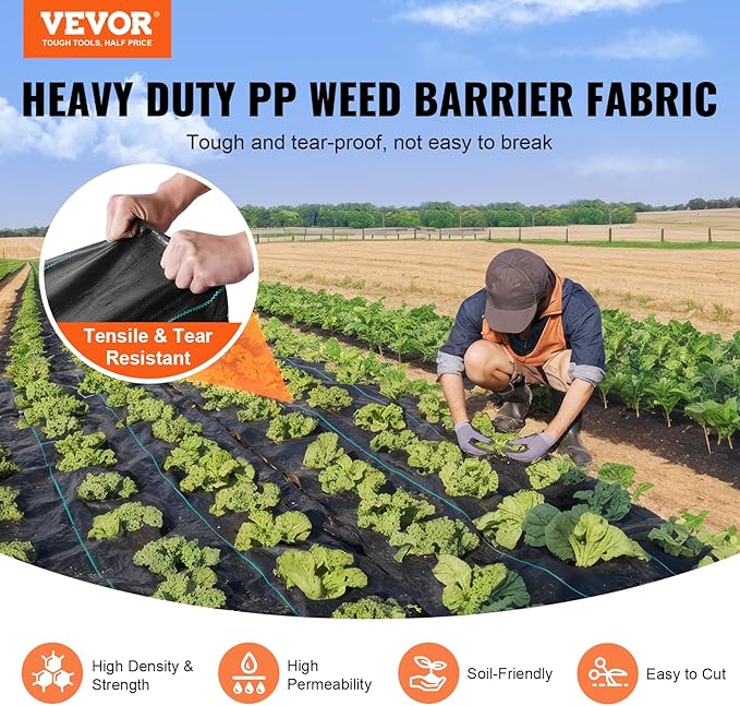 VEVOR Weed Barrier Landscape Fabric, 4*100FT Heavy Duty Garden Weed Fabric, Woven PP Weed Control Fabric, Driveway Fabric, Geotextile Fabric for Landscaping, Ground Cover, Weed Blocker Weed Mat, Black