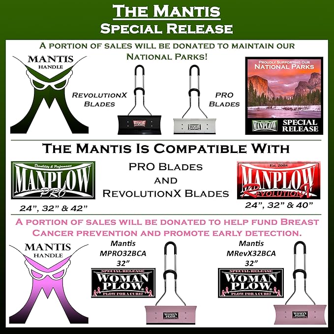 MANPLOW RevolutionX Snow Pushers and Shovels (Mantis Handle, 24")