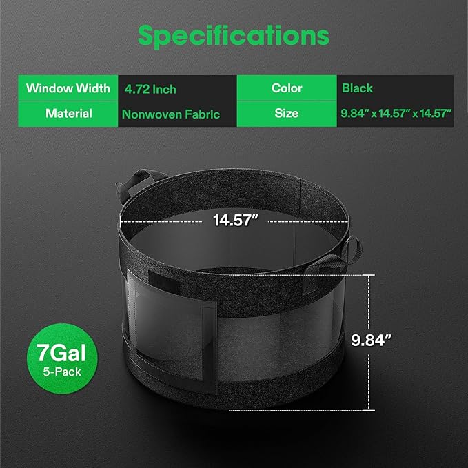 VIVOSUN 5-Pack 7 Gallon Visible Potato Grow Bags, Thick Fabric Potato Pots with 360° Visibility & Harvest Window, Potato Growing Containers Potato Planter Potato Planter for Growing Potatoes, Black