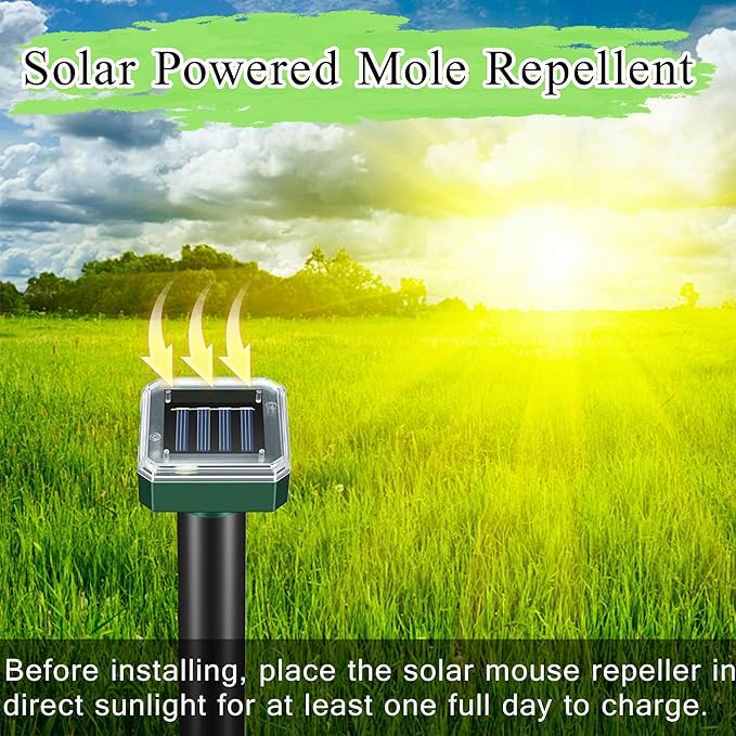 Mole Repellent Solar Powered 10 Pack Snake Repellent for Yard Outdoor, Waterproof Sonic Spikes Stakes for Lawns, Get Rid of Groundhog Chipmunk Chaser Vole Repellent, Effective for Lawns, Garden, Farm