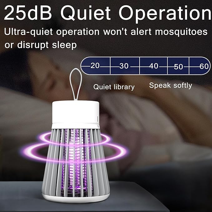 Bug Zapper Portable Camping Outdoor, Cordless Mosquito Zapper, Rechargeable Indoor Fly Zapper, Mosquito Repellent with Safety Grid, USB Charging Mosquito Killer for Indoor/Outdoor, Grey
